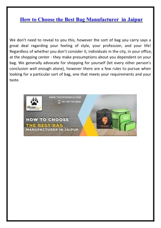 How to Choose the Best Bag Manufacturer in Jaipur