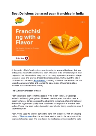 Best Delicious banarasi paan franchise In India