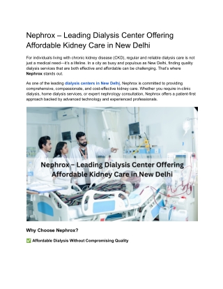 Nephrox – Leading Dialysis Center Offering Affordable Kidney Care in New Delhi