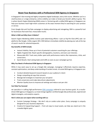 Boost Your Business with a Professional SEM Agency in Singapore