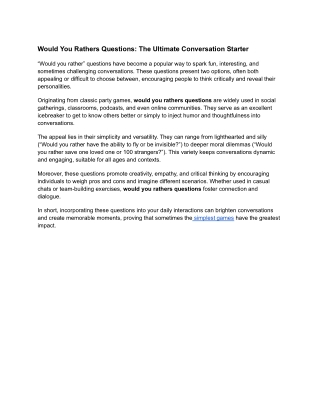 Would You Rathers Questions_ The Ultimate Conversation Starter