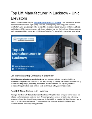 Top Lift Manufacturer in Lucknow - Uniq Elevators (2)