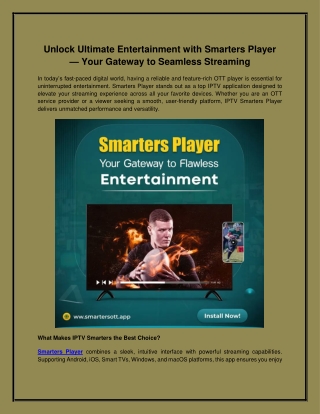 Unlock Ultimate Entertainment with Smarters Player — Your Gateway to Seamless Streaming