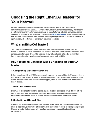Choosing the Right EtherCAT Master for Your Network