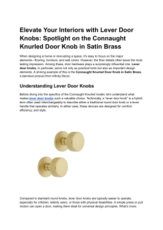 Elevate Your Interiors with Lever Door Knobs: Spotlight on the Connaught Knurled