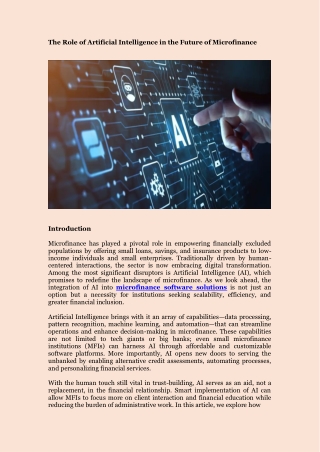 The Role of Artificial Intelligence in the Future of Microfinance