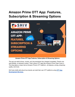 Key Features of Amazon Prime OTT Platform