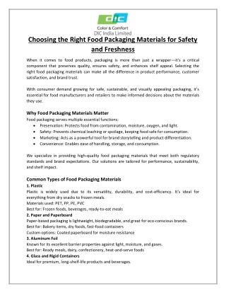 Choosing the Right Food Packaging Materials for Safety and Freshness
