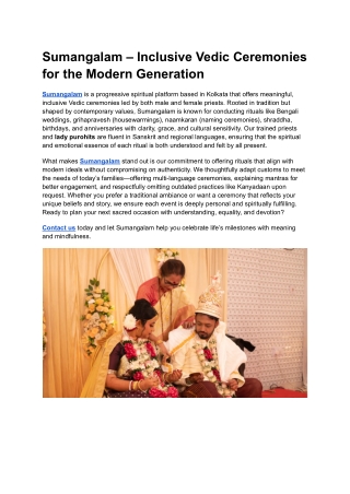 Sumangalam – Inclusive Vedic Ceremonies for the Modern Generation