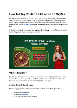 How to Play Roulette Like a Pro on Skyfair