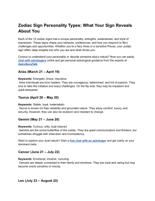Zodiac Sign Personality Types