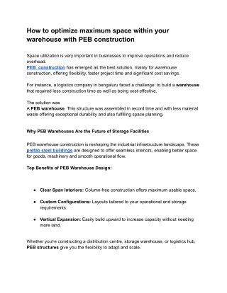 How to optimize maximum space within your warehouse with PEB construction