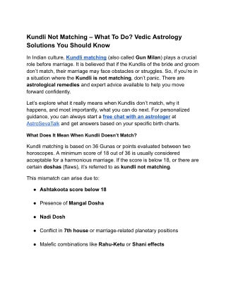 Kundli Not Matching