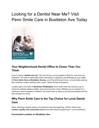 Looking for a Dentist Near Me_ Visit Penn Smile Care in Bustleton Ave Today