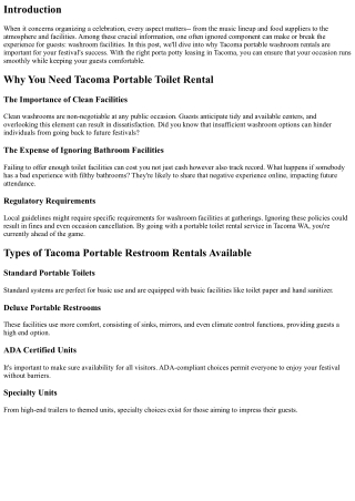 Preparation a Festival? Don't Ignore Tacoma Portable Washroom Rentals!