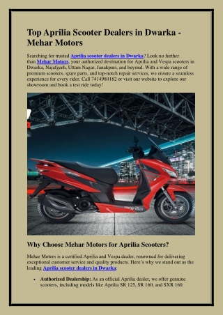 Top Aprilia Scooter Dealers in Dwarka