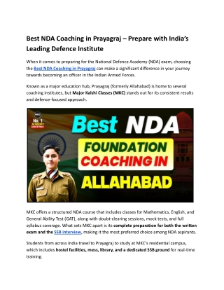 Best NDA Coaching in Prayagraj – Prepare with India’s Leading Defence Institute