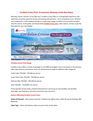 Cordelia Cruise Price