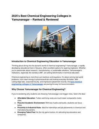 2025’s Best Chemical Engineering Colleges in Yamunanagar – Ranked & Reviewed