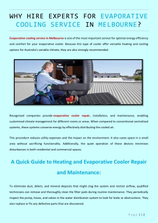 Why Hire Experts for Evaporative Cooling Service in Melbourne