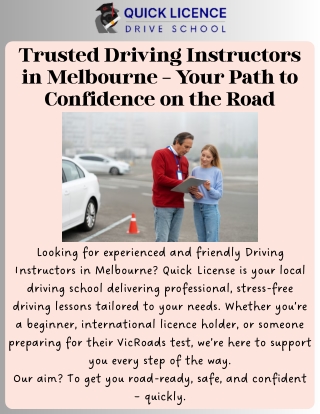Experienced Driving Instructors in Melbourne  Quick Licence