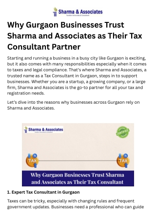 Why Gurgaon Businesses Trust Sharma and Associates as Their Tax Consultant Partner