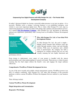 Empowering Your Digital Presence with Alfyi Designs Pvt Ltd The Premier Web Development Company