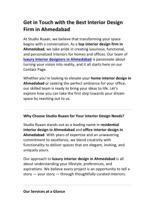 Transform Your Space – Contact Studio Ruaan in Ahmedabad