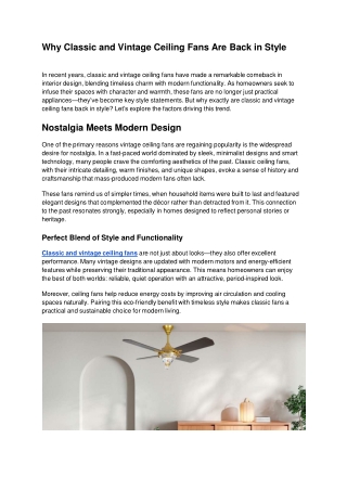 Why Classic and Vintage Ceiling Fans Are Back in Style