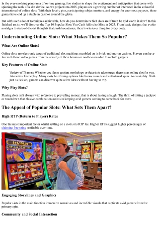 Top 10  Preferred Slots You  Can Not Afford to  Ignore in 2025