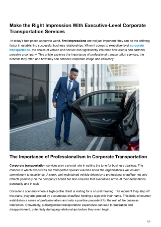 Make the Right Impression With Executive-Level Corporate Transportation Services