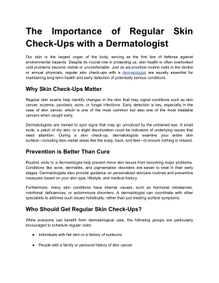 The Importance of Regular Skin Check-Ups with a Dermatologist