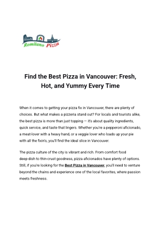 Find the Best Pizza in Vancouver Fresh, Hot, and Yummy Every Time