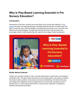 Why Is Play-Based Learning Essential in Pre Nursery Education
