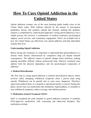 How To Cure Opioid Addiction in the United States