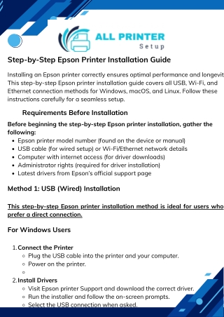 Epson printer installation - All printer Setup