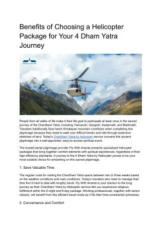 Benefits of Choosing a Helicopter Package for Your 4 Dham Yatra Journey