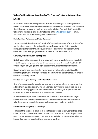 Why Carbide Burrs Are the Go-To Tool in Custom Automotive Shops