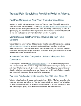Trusted Pain Specialists Providing Relief in Arizona