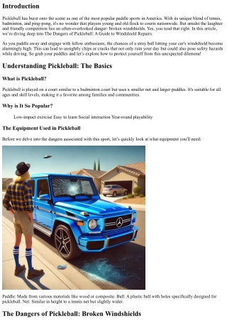 The Dangers of Pickleball: A Guide to Windshield Repairs