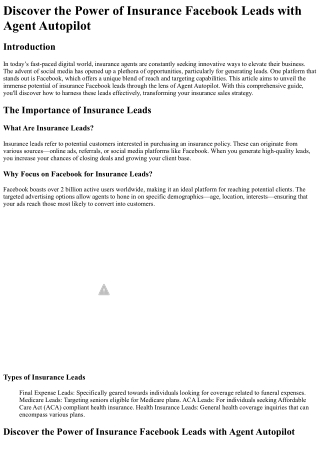 Discover the Power of Insurance Facebook Leads with Agent Autopilot(1)