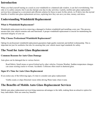 The Benefits of Mobile Auto Glass Replacement Services