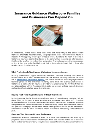 Insurance Guidance Walterboro Families and Businesses Can Depend On