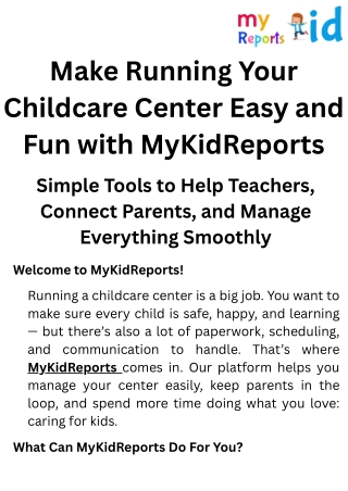 Make Running Your Childcare Center Easy and Fun with MyKidReports