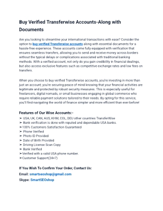 Buy Verified Transferwise Account in USA/UK – Fast & Secure