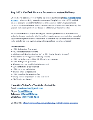 Buy Verified Binance Account in USA/UK – Fast & Secure