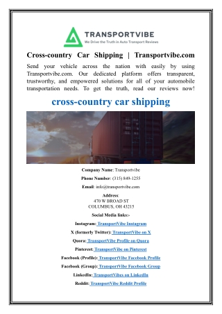 Cross-country Car Shipping  Transportvibe.com