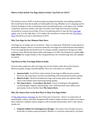 Where to Buy Stylish Tote Bags Online in India Top Picks for 2025!!