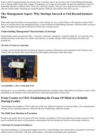 From Visionary to Executive: The Evolution of an Efficient Start-up Leader