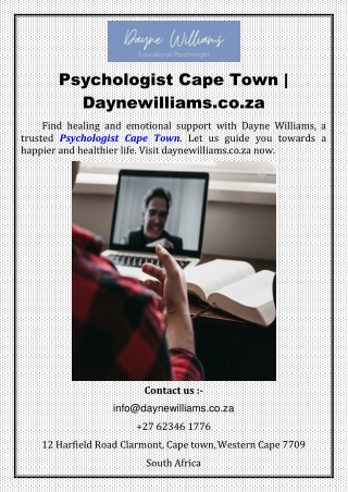 Psychologist Cape Town | Daynewilliams.co.za